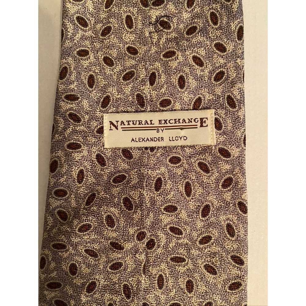 Natural Exchangeβ Alexander Lloyd Mens Silk Tie Brown Tan Oval Geometric XL Long